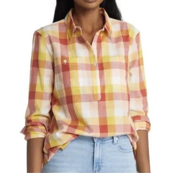 Caslon Becca Plaid Long Sleeve Button up Oxford Tunic‎ NWOT Medium Hi Lo - Picture 1 of 8
